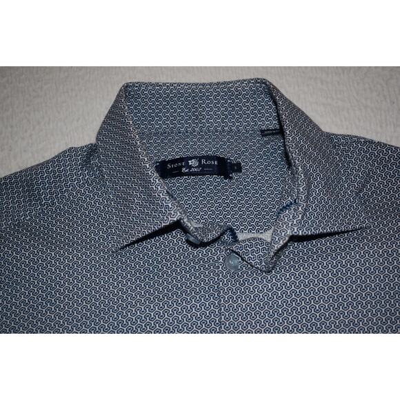 Stone Rose Button Up Dress Shirt Mens Size 3 Stretch Blue Geometric - Picture 1 of 9